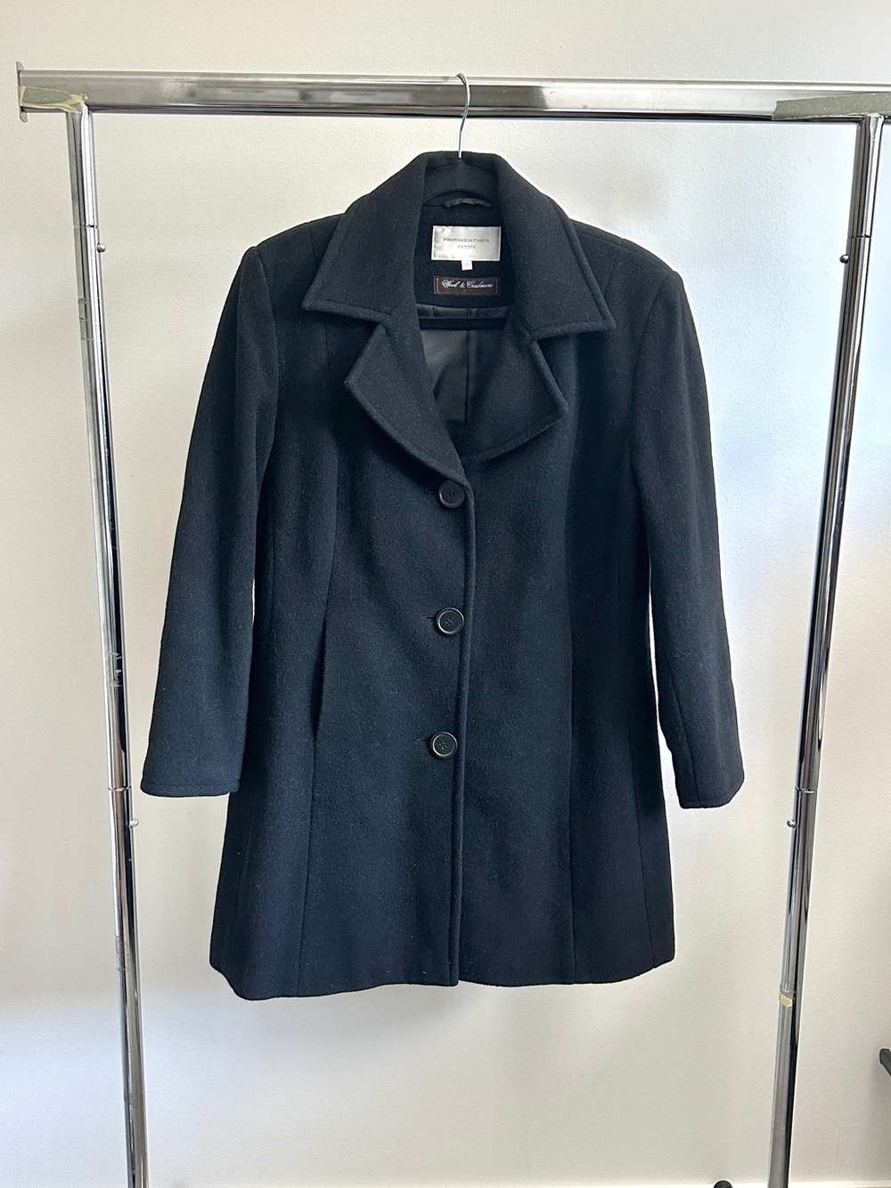 Vintage Black Wool Pea Coat | Fairweather - Tailored Three-Button Jacket Sz 10P